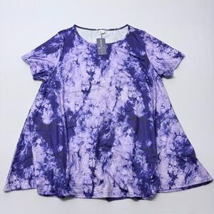 Misifi Womens 4XL Purple Tie Dye Short Sleeve Tunic Top A-Line Scoop Neck NEW
